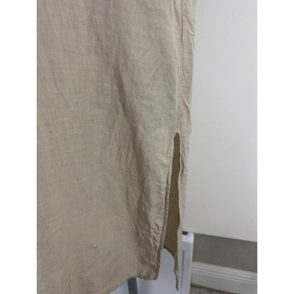 120% LINO Beige Long Sleeve Maxi Dress Lace Up Neckline Sz M - Picture 3 of 7